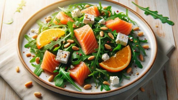 Салат с руколой, семгой, фетой и апельсином: рецепт полезного и витаминного блюда